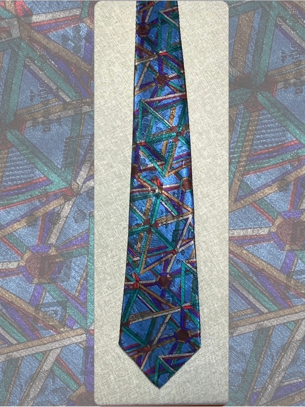 Vintage Geometric Necktie Blue Teal Gold Abstract Tie